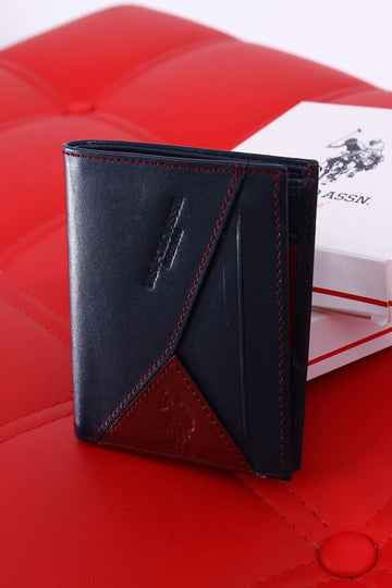 U.S. POLO ASSN. 8425-8426 GENUINE LEATHER WALLET CARD HOLDER NAVY BLUE