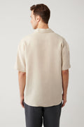 Men's Beige Shirt Apaj Collar 100% Linen Short Sleeve Oversize Fit A41y2209