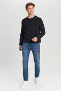 Men's Black Cotton Standard Fit Regular Fit Crew Neck Jacquard Sweater