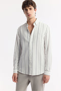 Erkek Gri Alttan Britli Yaka Gofreli Çizgili Regular Fit Gömlek A51Y2094