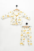 Cute Elephant Printed Baby Collar Long Sleeve 100% Cotton Kids Sleepwear Set 1-4 Years