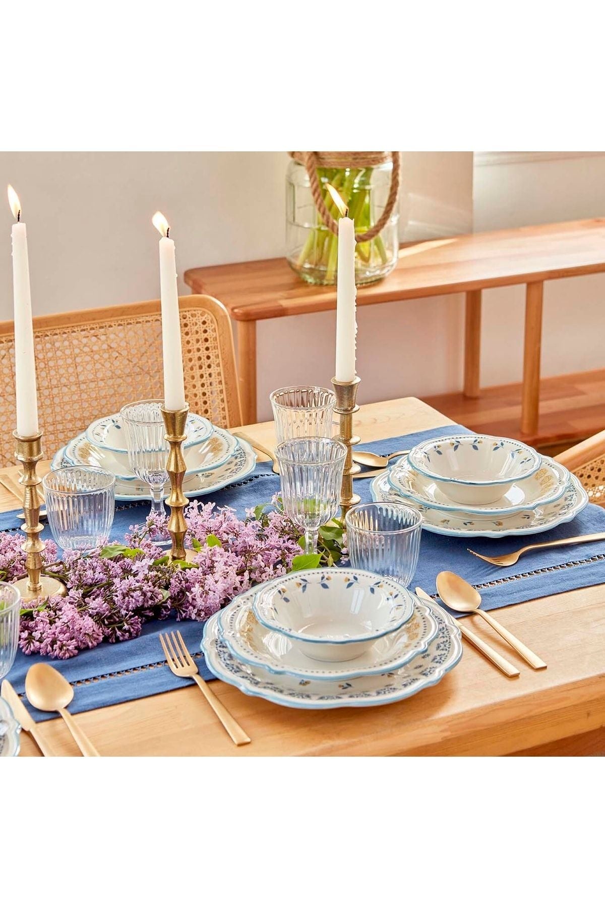 Mabel Stoneware 24 Pieces 6 Seater Dinner Set Blue