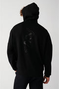 Men's Black Interlock Fabric Hooded Collar Printed Kangaroo Pocket Sweatshirt A32Y1280