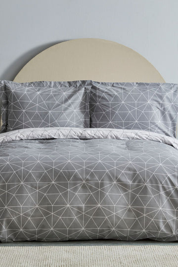 Colby Grey 100% Cotton Double Size Duvet Cover Set