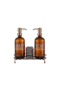 2 Pcs Amber Kitchen Liquid Soap Dispenser Glass With Lossy Metal Copper Stand