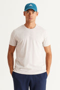 Men's Beige Melange Cotton Slim Fit Slim Fit Crew Neck Basic T-Shirt