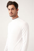 Men's White High Crew Neck Cool Keeping Rayon Slim Fit Slim Fit Sweater A31y5001