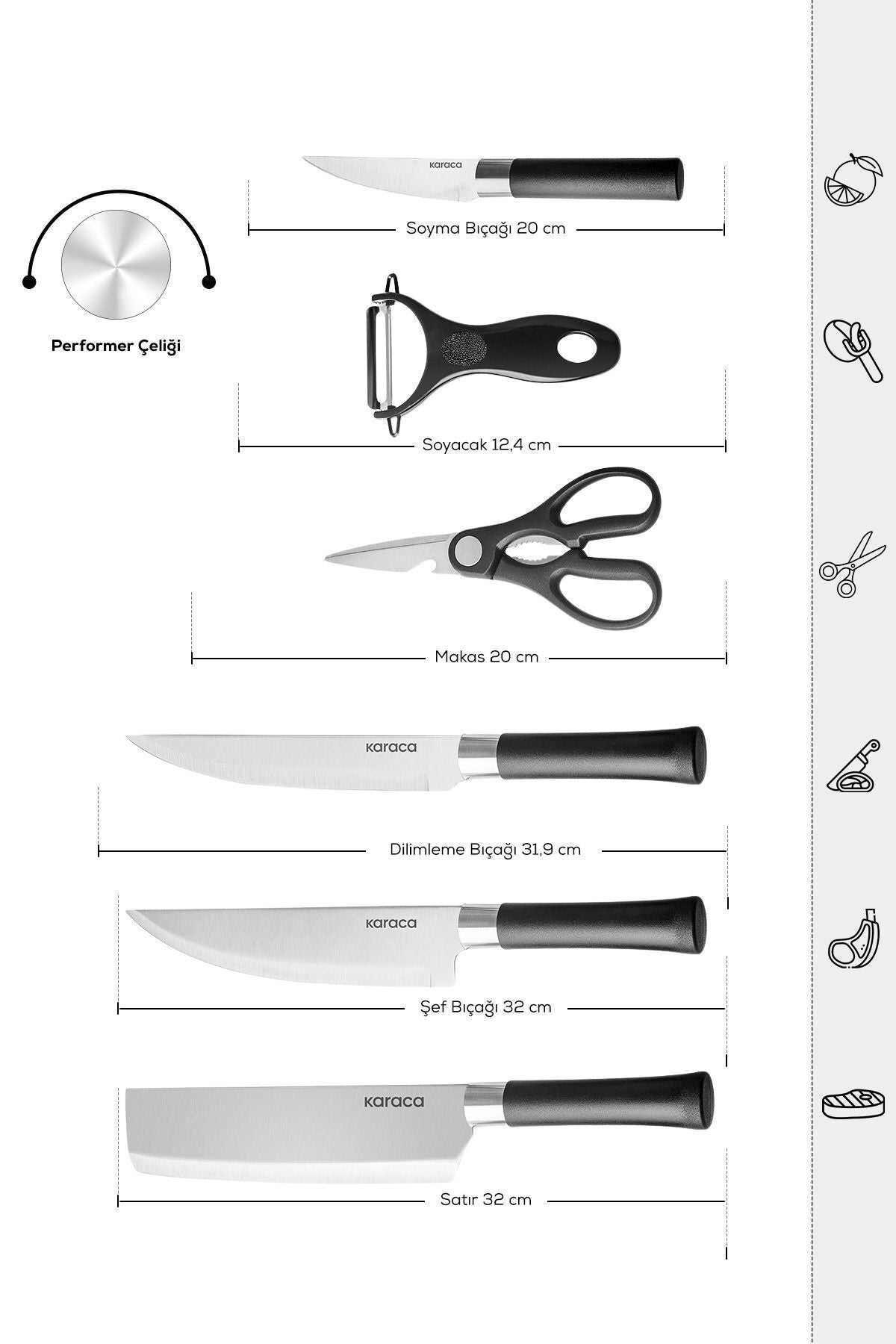 Black Force 6-Piece Kitchen Knife Set with Row