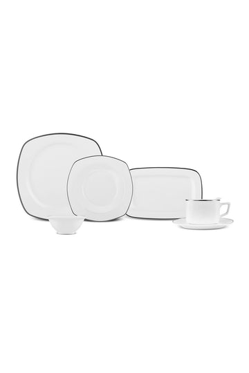 Nicola 32 Pieces 6 Seater New Bone Breakfast/Serving Set Half Square Platinum