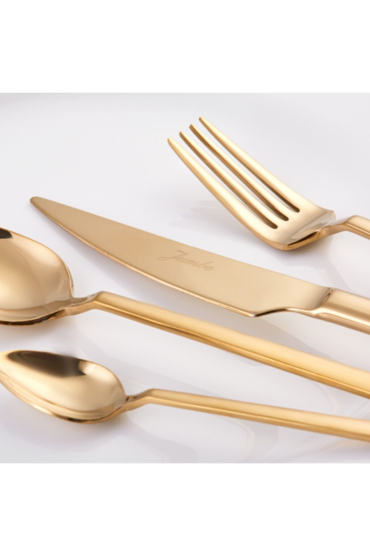 1800 24 Piece 6 Person Titanium Gold Dessert Fork Spoons Knife Set