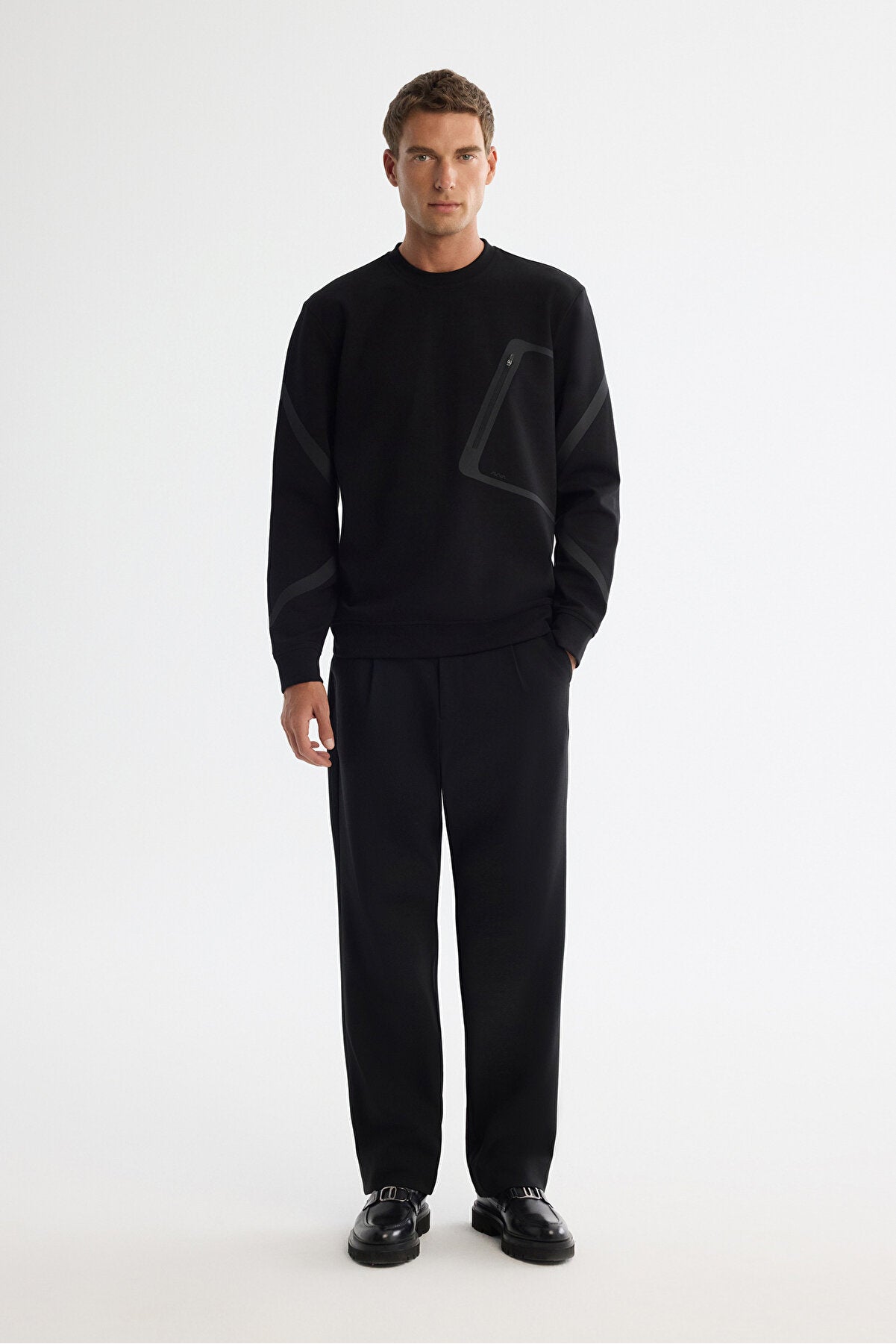 Erkek Siyah Bisiklet Yaka Pamuklu Baskılı Regular Fit Sweatshirt A42Y1317