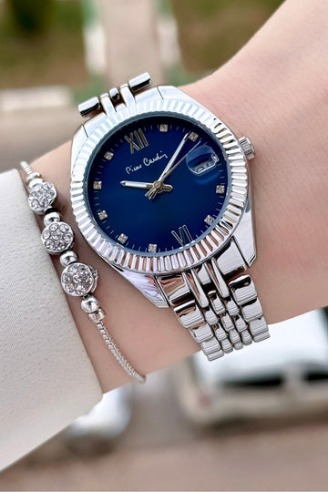 Dial Navy Blue Cord Silver Color 34 mm Women's Watch