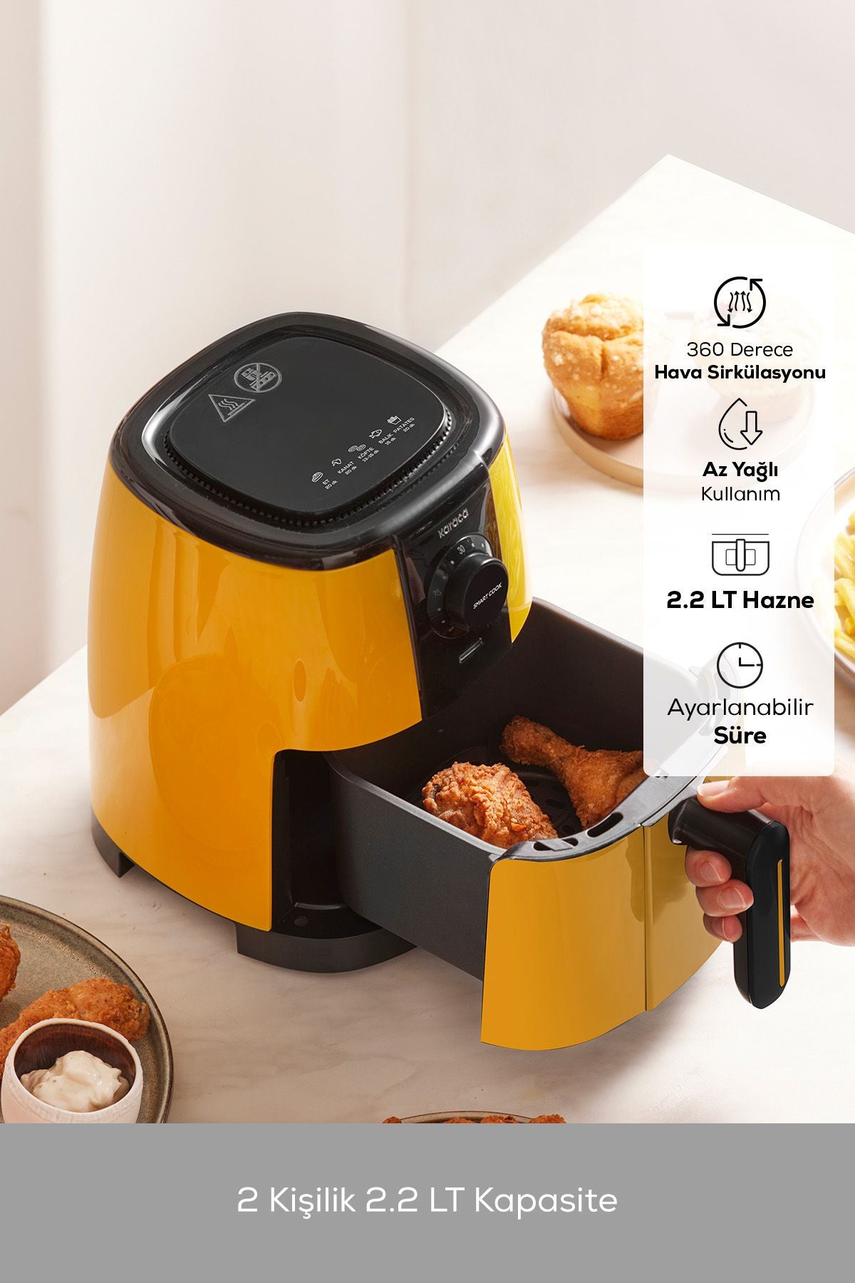 Smart Cook Compact Airfryer Yellow with Time Setting Up to 60 Minutes