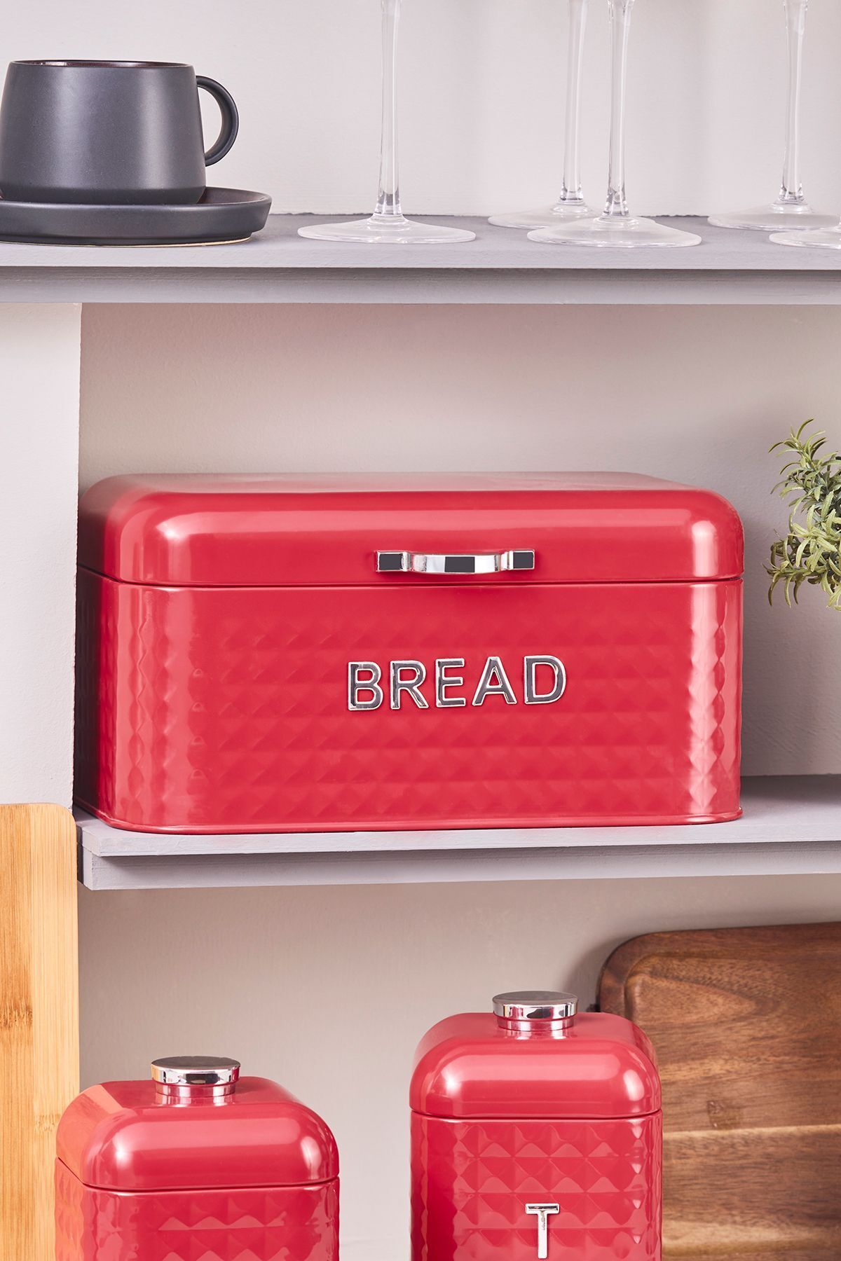 Diamond Carbon Steel Bread Box Storage Container Gift Red