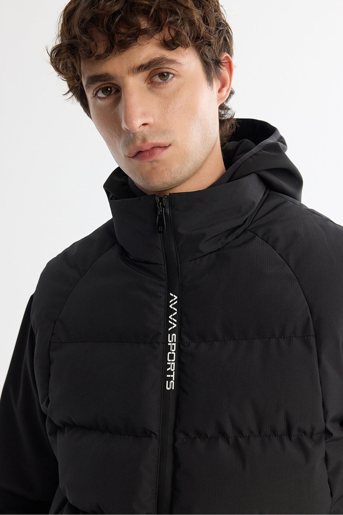 Men's Black Hooded Water Repellent Windproof Removable Vest Seasonal Coat A42Y6100