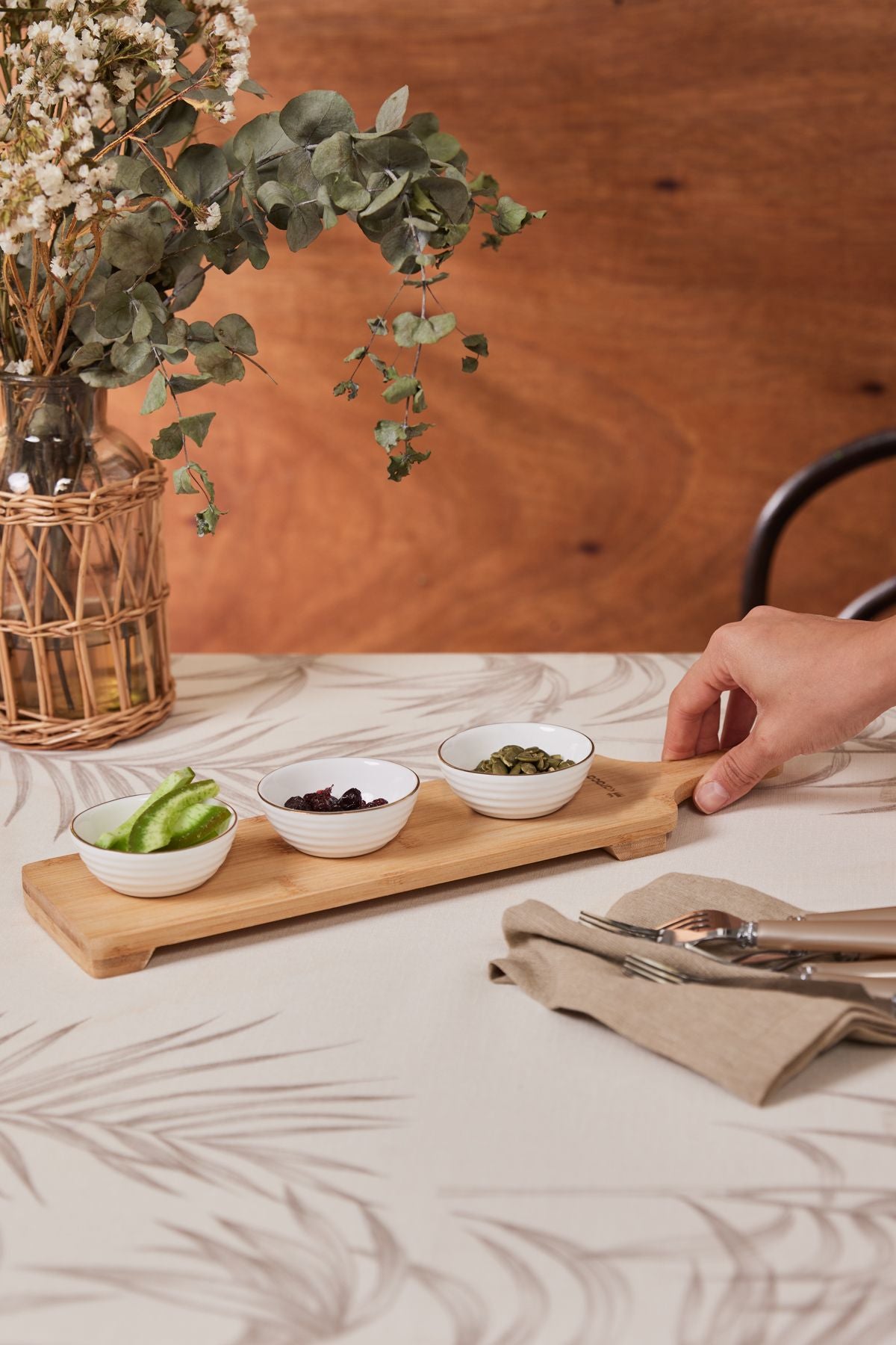 Orbit 3 Snack Tray and Bamboo Serving Tray