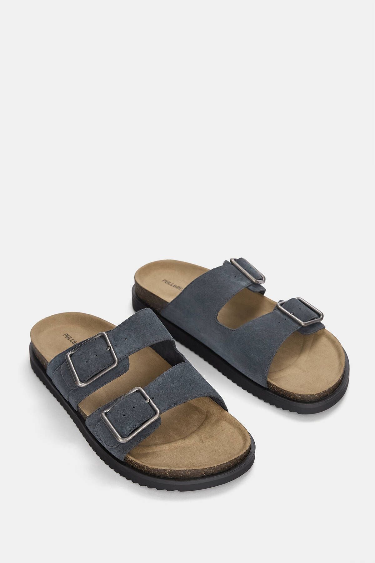 Plain thick suede slippers with buckle