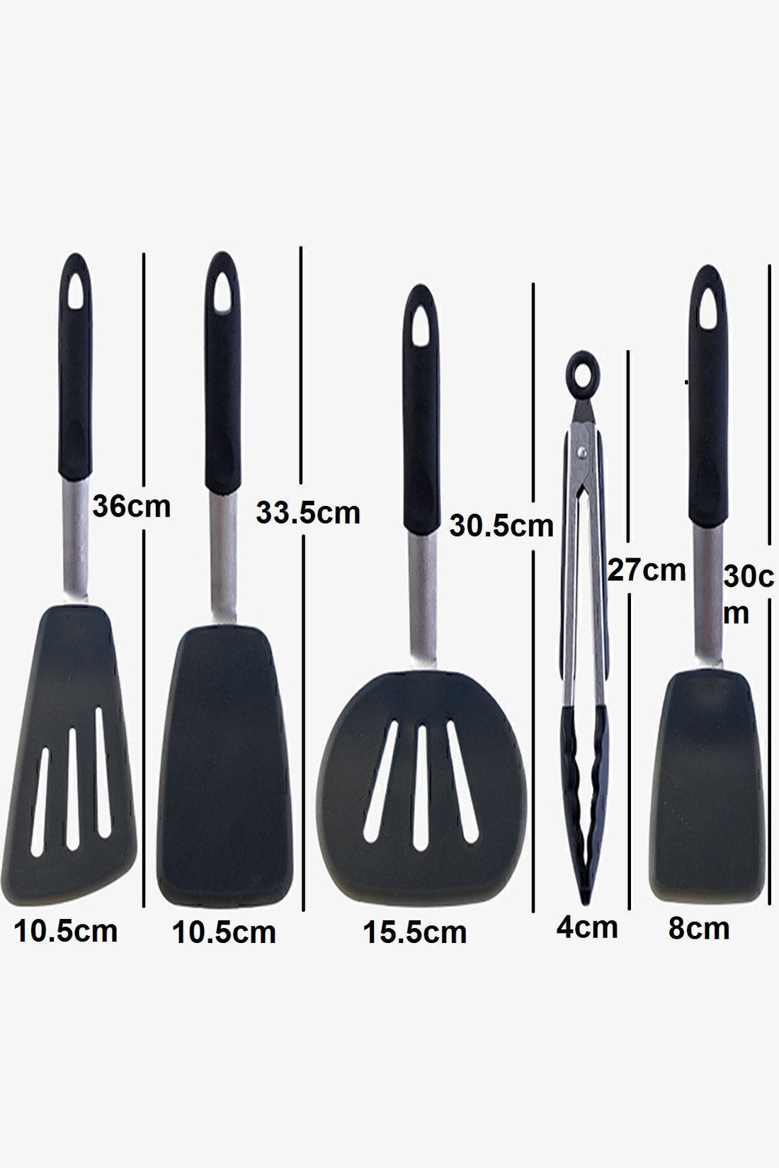 Heat Resistant Fireproof Non-stick Silicone, Stainless Steel Spatula Set 5 Pcs Black