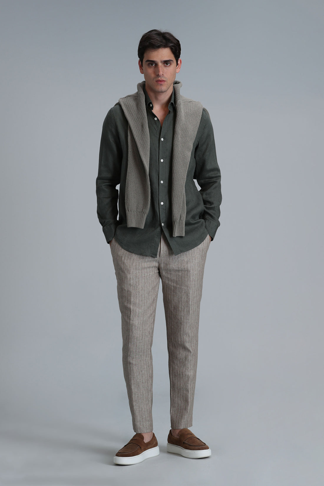 Pitaya Erkek Keten Gömlek Comfort Fit Haki