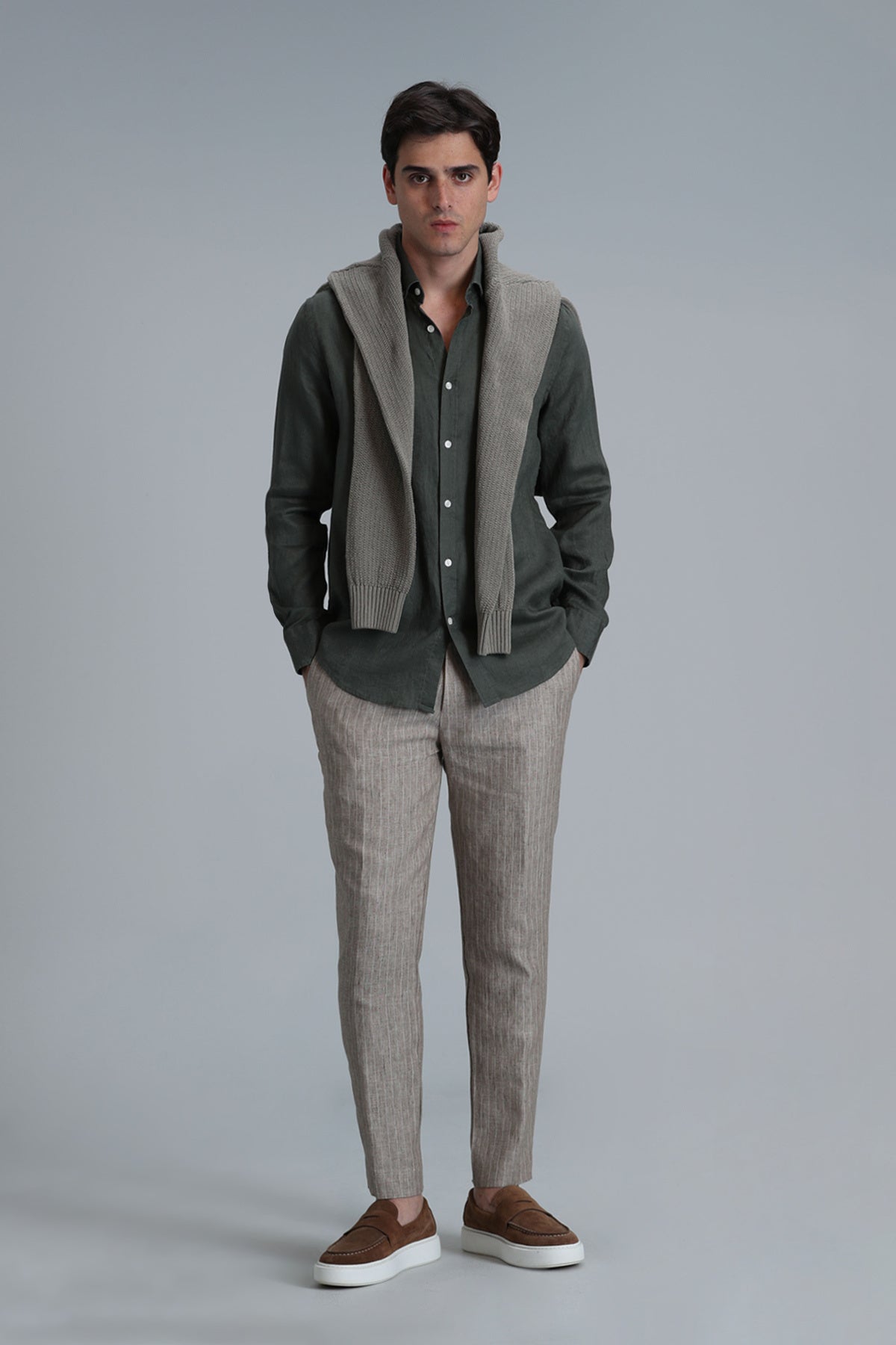 Pitaya Erkek Keten Gömlek Comfort Fit Haki