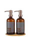 Lozione 2 Piece Amber Kitchen Liquid Soap Dispenser Set 500ml 500ml With Bamboo Tray