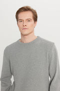 Men's Grey Melange Cotton Standard Fit Regular Fit Crew Neck Jacquard Sweater