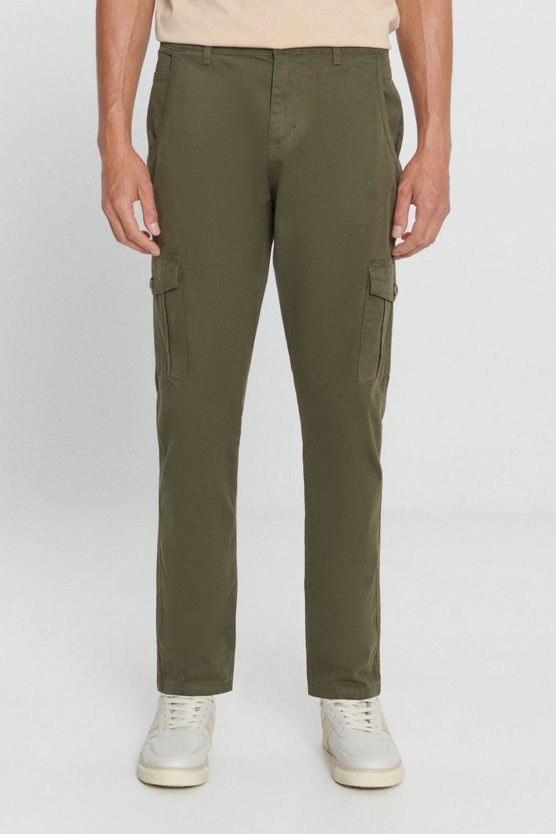 Men's Khaki Extra Slim Fit Slim Fit Slim Fit Cotton Stretch Pants With Cargo Pockets