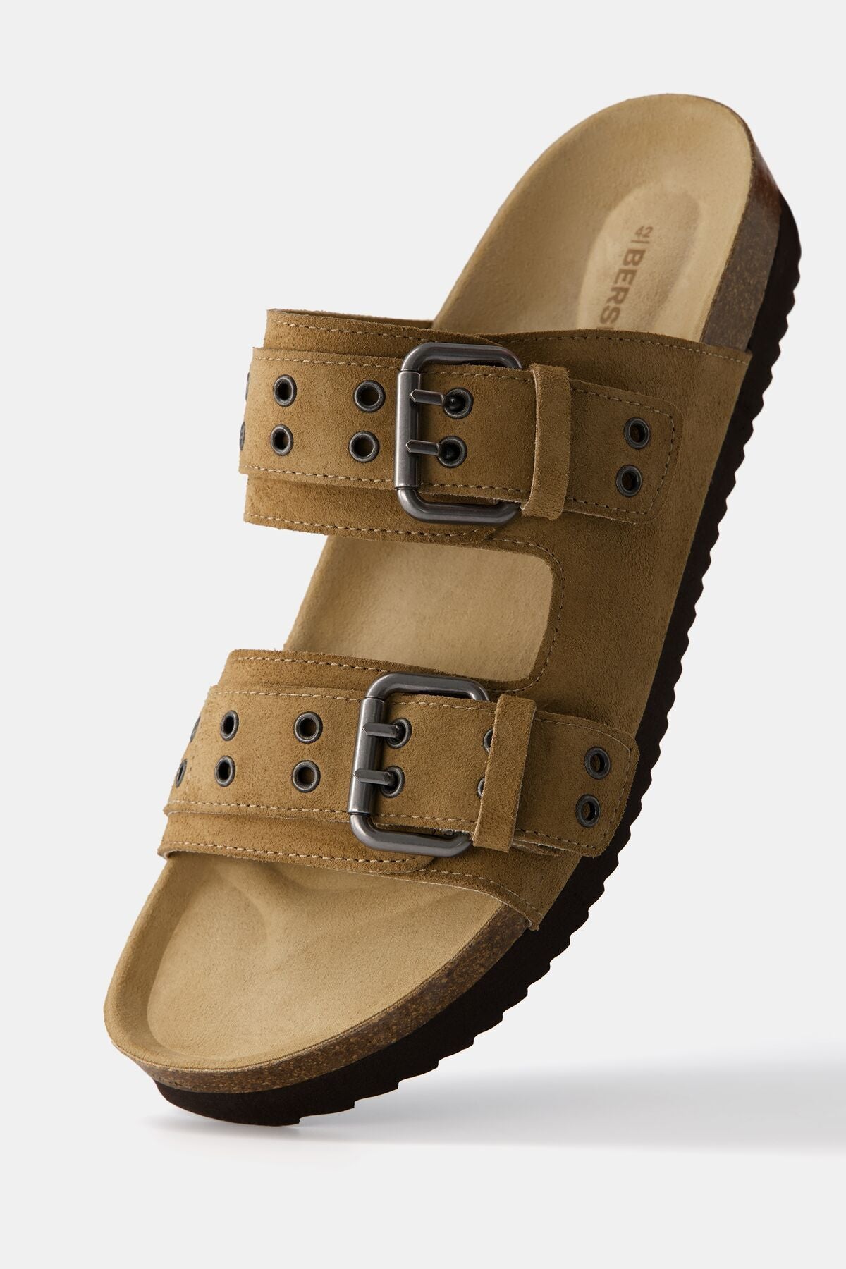 Flat strap sandals with LEATHER buckle