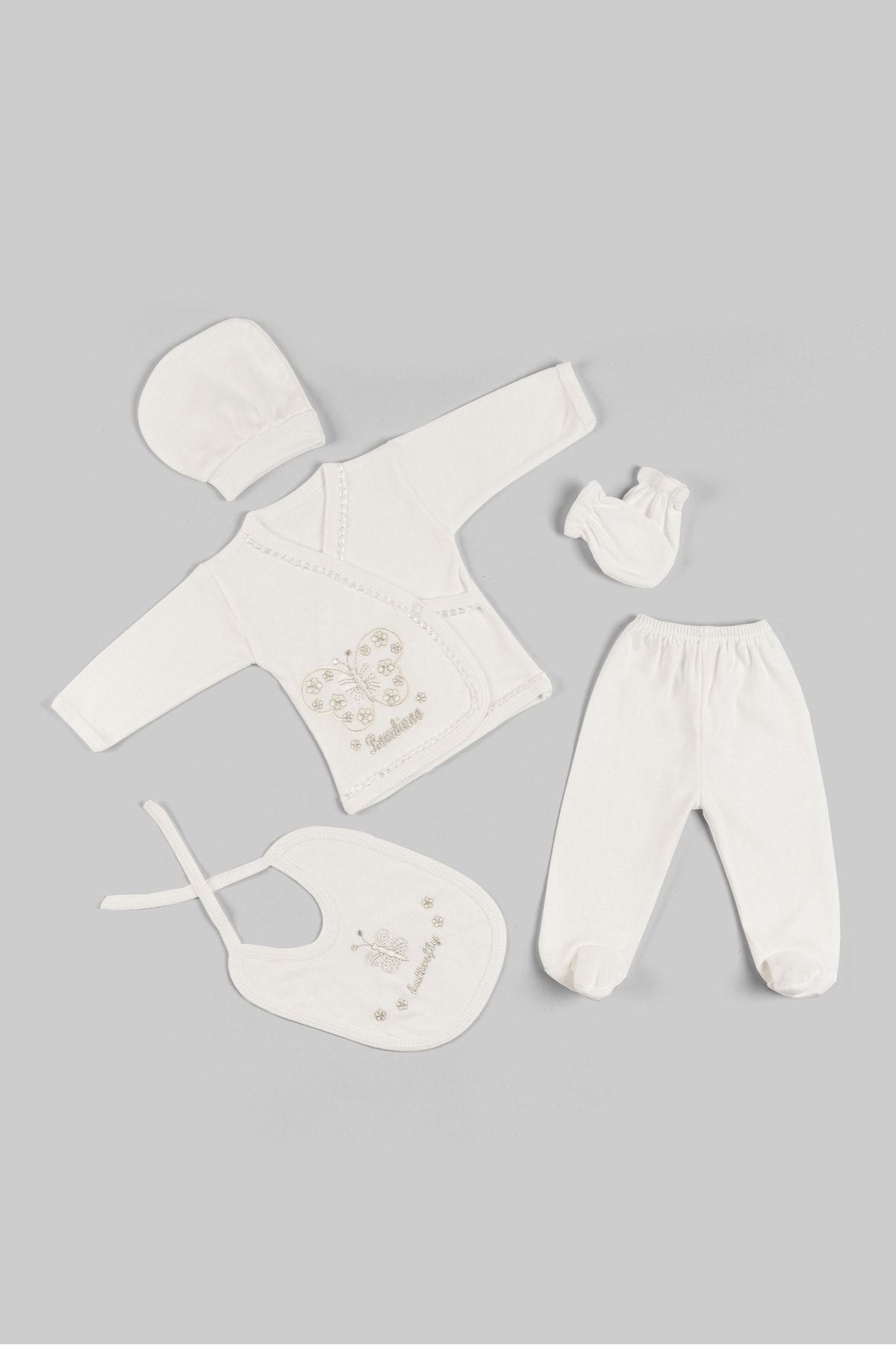 Butterfly Embroidered Newborn Clothes 5 Li Hospital Outlet Set Zipper Set (BOXED)