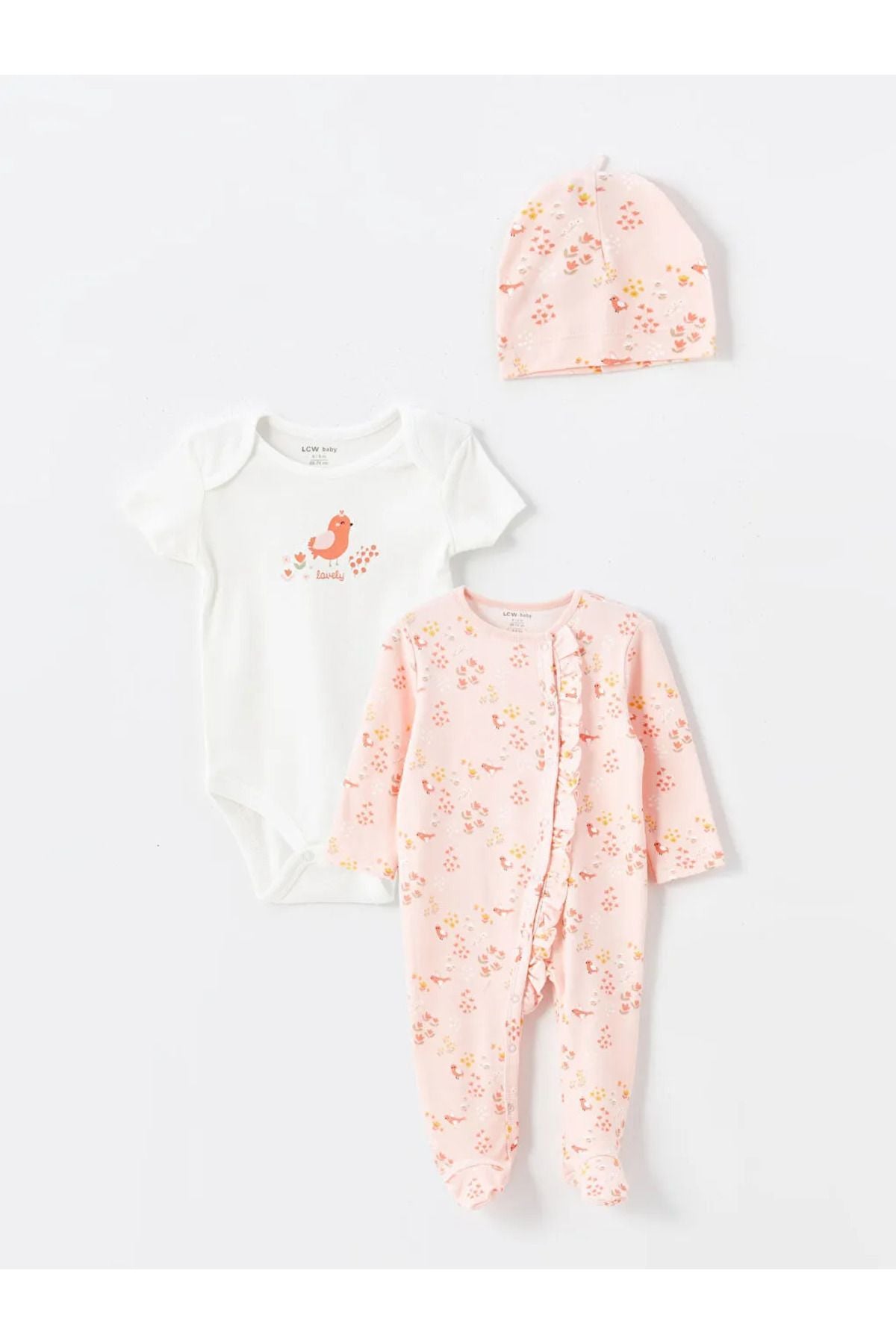 LCW baby Pink Printed Crew Neck Girl Baby Hospital Set