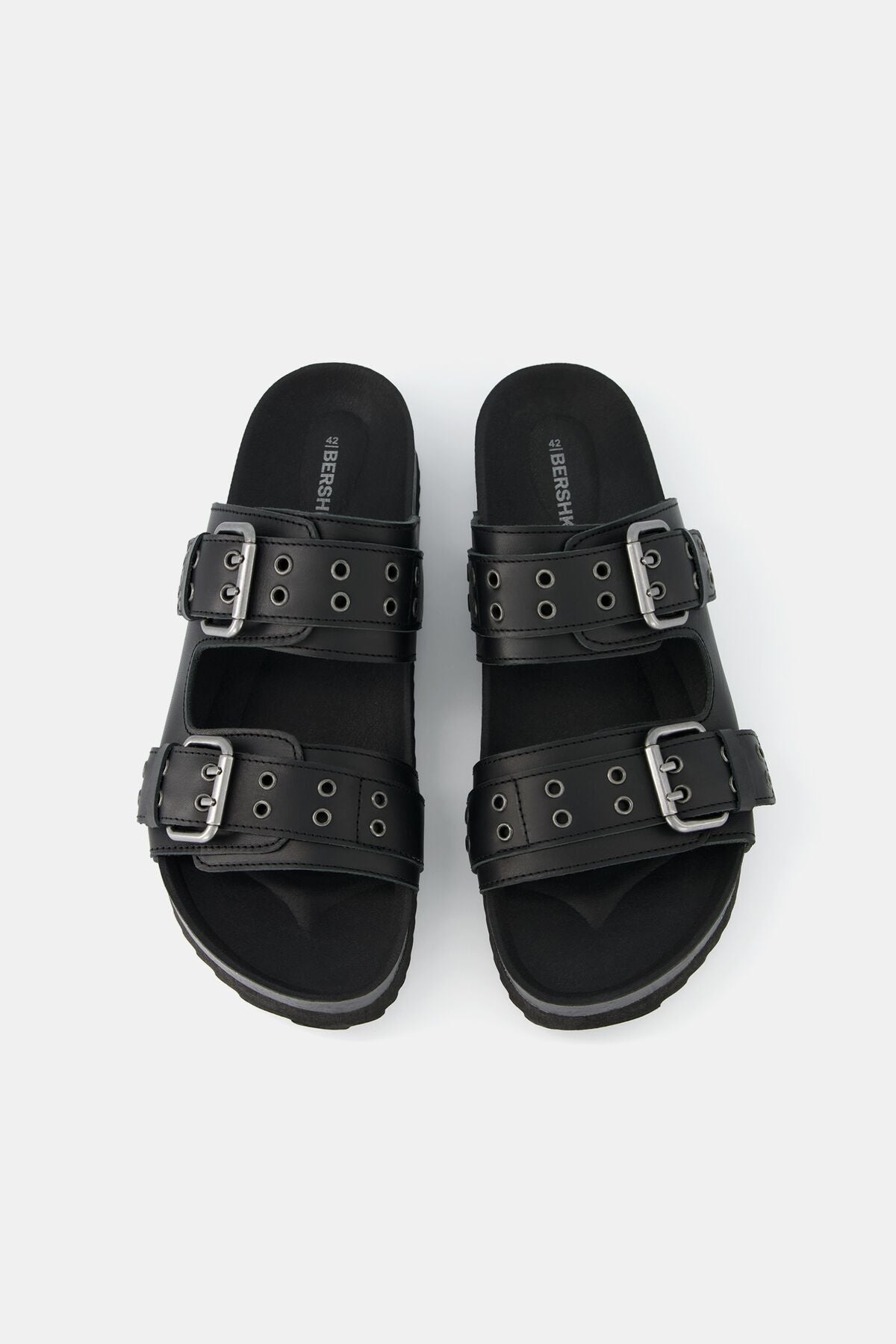 Flat strap sandals with LEATHER buckle