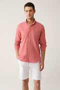 Men's Dusty Rose Shirt 100% Cotton Slim Soft Buttoned Collar Long Sleeve Regular Fit E002206