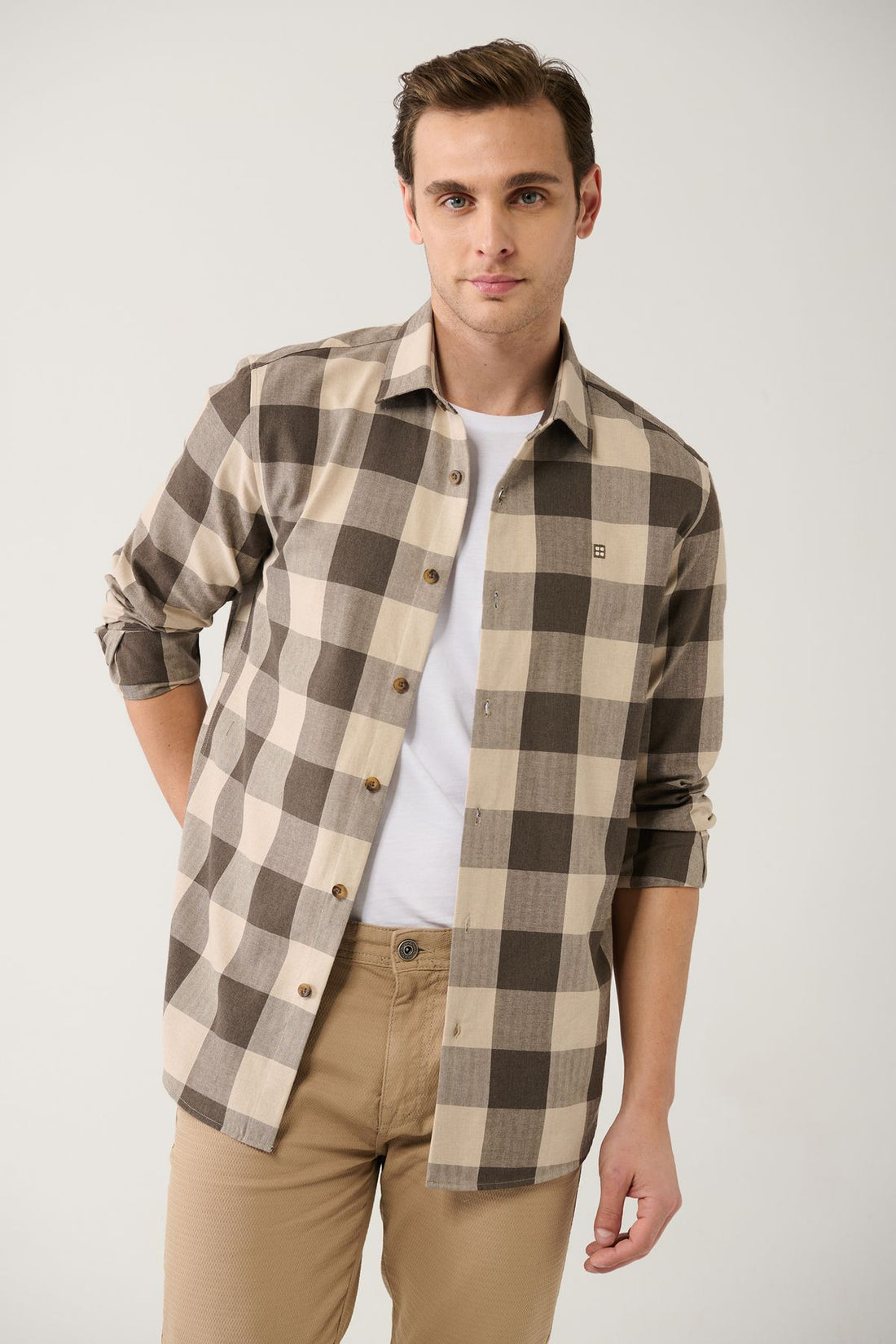 Men's Brown Lumberjack Shirt Classic Collar Easy Ironing Flannel Comfort Fit A32y2105