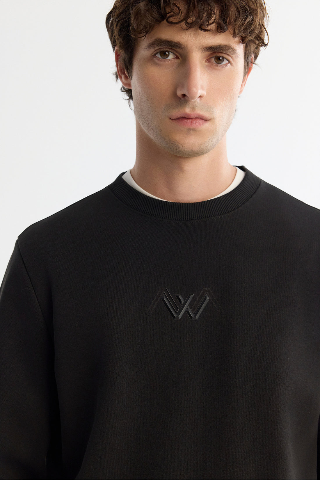 Erkek Siyah Bisiklet Yaka Pamuklu Şardonlu Baskılı Regular Fit Sweatshirt B001033