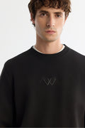 Erkek Siyah Bisiklet Yaka Pamuklu Şardonlu Baskılı Regular Fit Sweatshirt B001033
