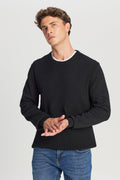 Men's Black Cotton Standard Fit Regular Fit Crew Neck Jacquard Sweater