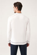 Men's White High Crew Neck Cool Keeping Rayon Slim Fit Slim Fit Sweater A31y5001