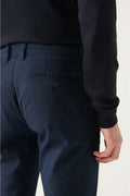 Men's Navy Blue Slim Fit Slim Fit Slim Fit Stretch Chino Canvas Pants B003002