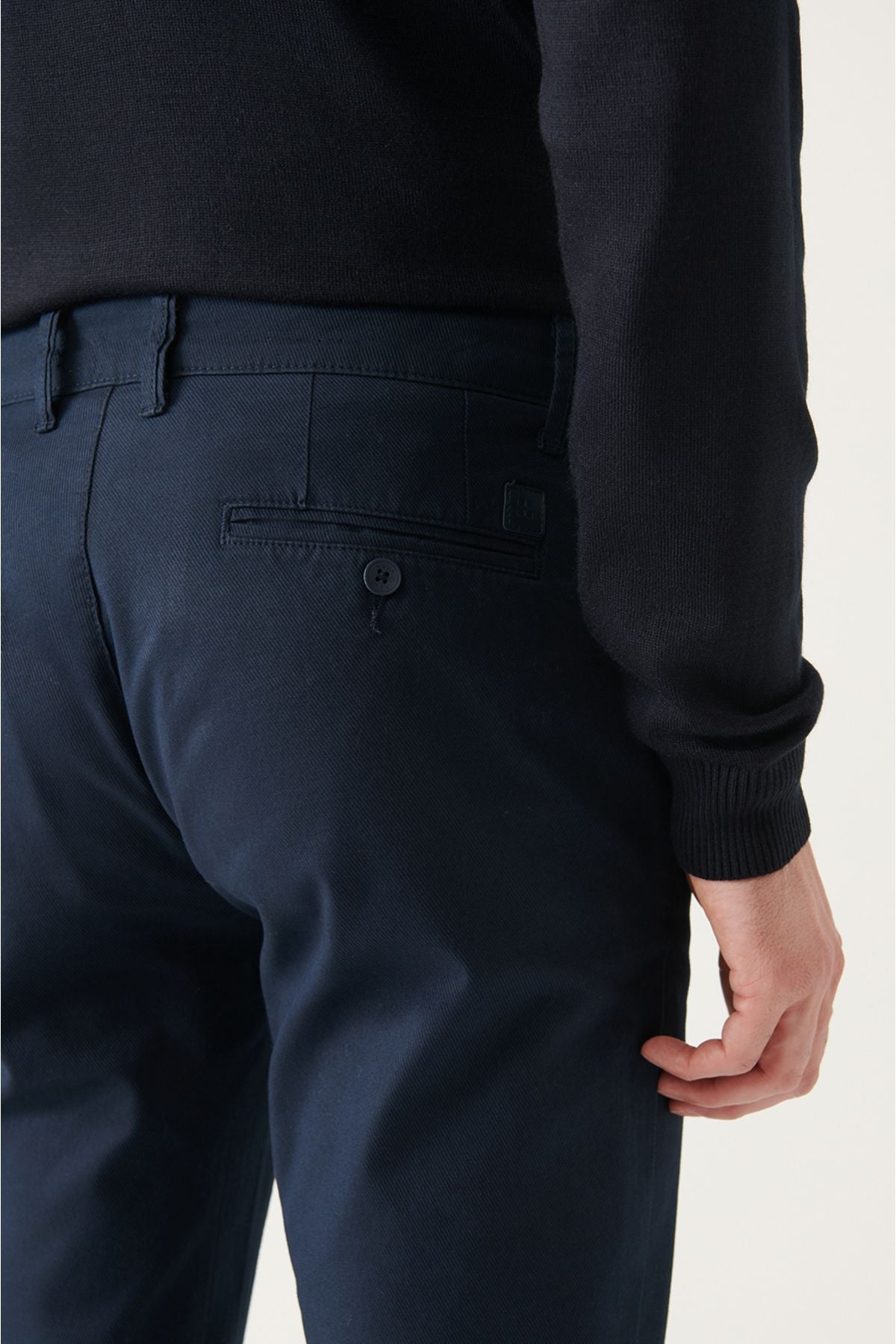 Men's Navy Blue Slim Fit Slim Fit Slim Fit Stretch Chino Canvas Pants B003002