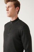 Men's Anthracite Round Neck Wool Blended Regular Fit Knitwear Sweater E005019