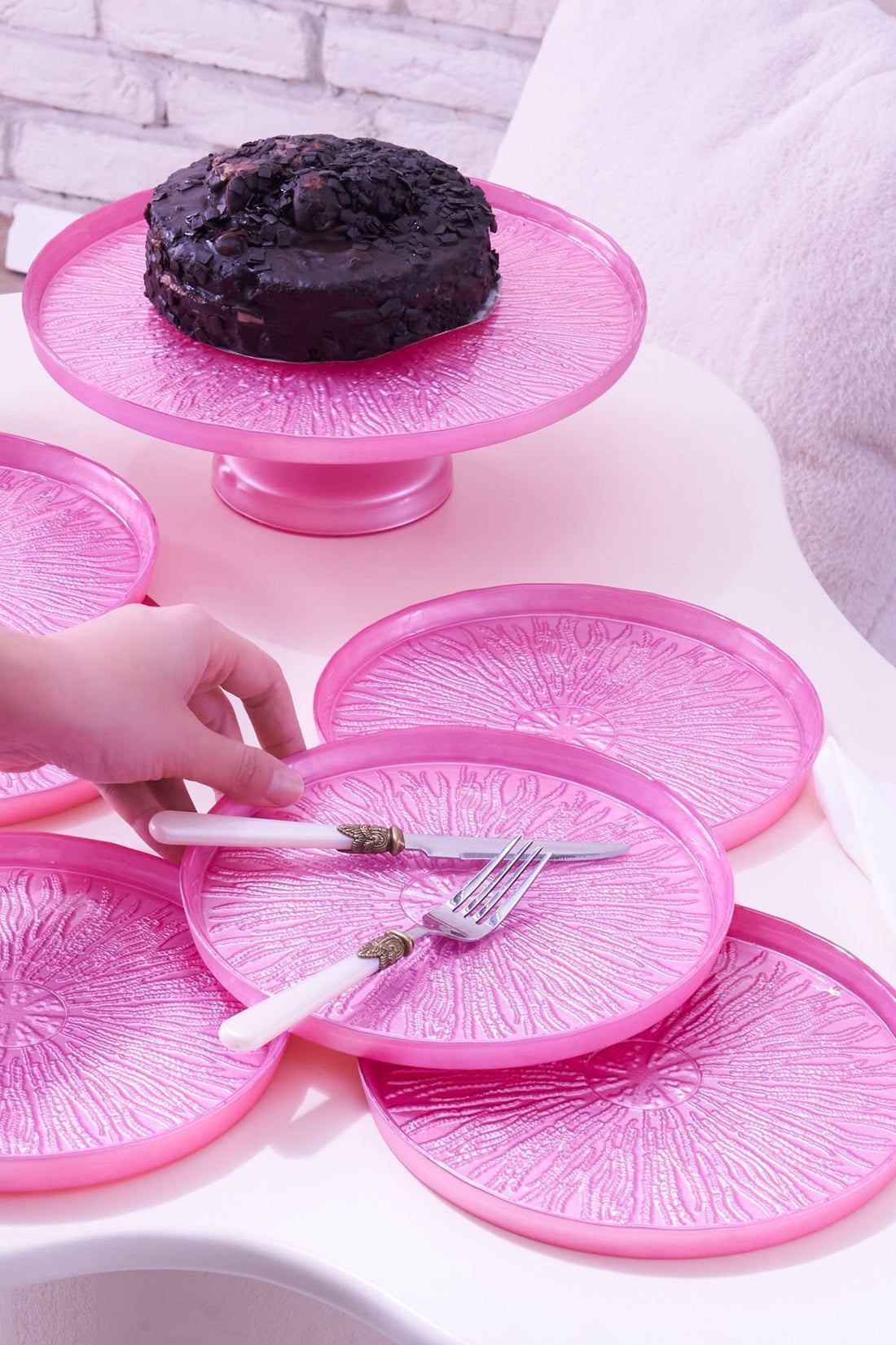 Teo 7-Piece Stand Paste/Dessert Set Pink