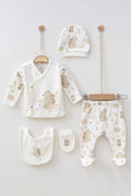 Hospital Outlet Kitten Bear Printed Organic 0-3 Months Unisex Baby 5 Li Newborn Set