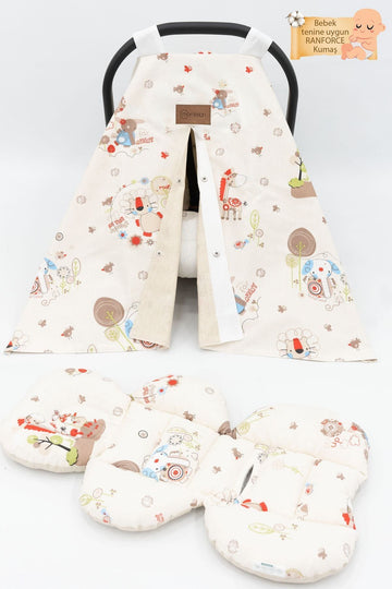 mordesign - Orthopedic Stroller Cushion, Blanket And Bed Sheet Set 3', Hanger Style, Animal Series - Default Title / Beige