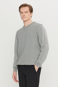 Men's Grey Melange Cotton Standard Fit Regular Fit Crew Neck Jacquard Sweater