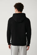 Men's Black Charcoal Fabric Hooded Collar Slit Embroidered Kangaroo Pocket Sweatshirt A32Y1193