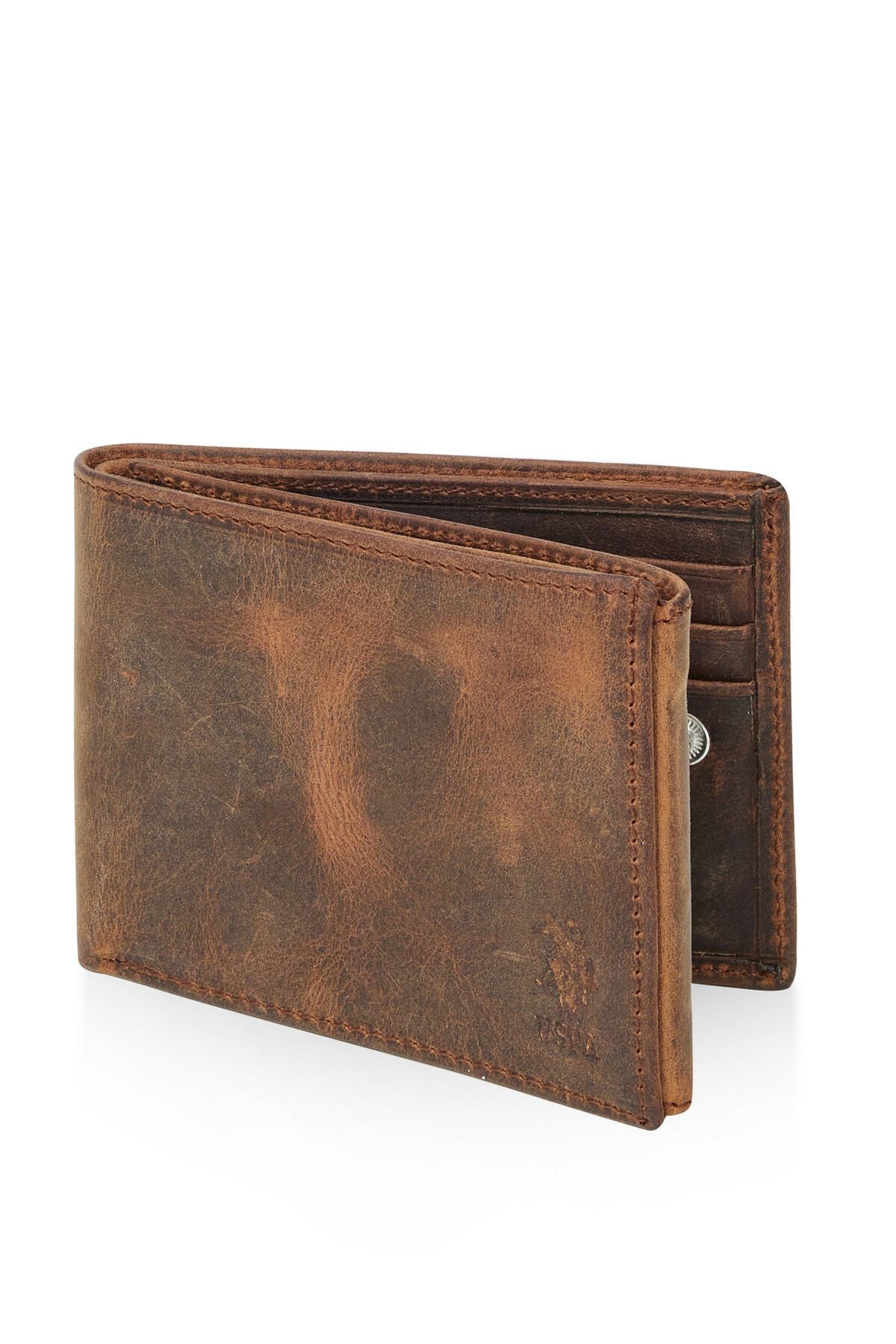 U.S Polo Assn. 23763-23764-23766-23767-23769 Genuine Leather Men's Side Wallet Card Holder BROWN