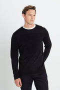Men's Black Anti-Pilling Anti-Pilling Standard Fit Crew Neck Textured Knitwear Sweater