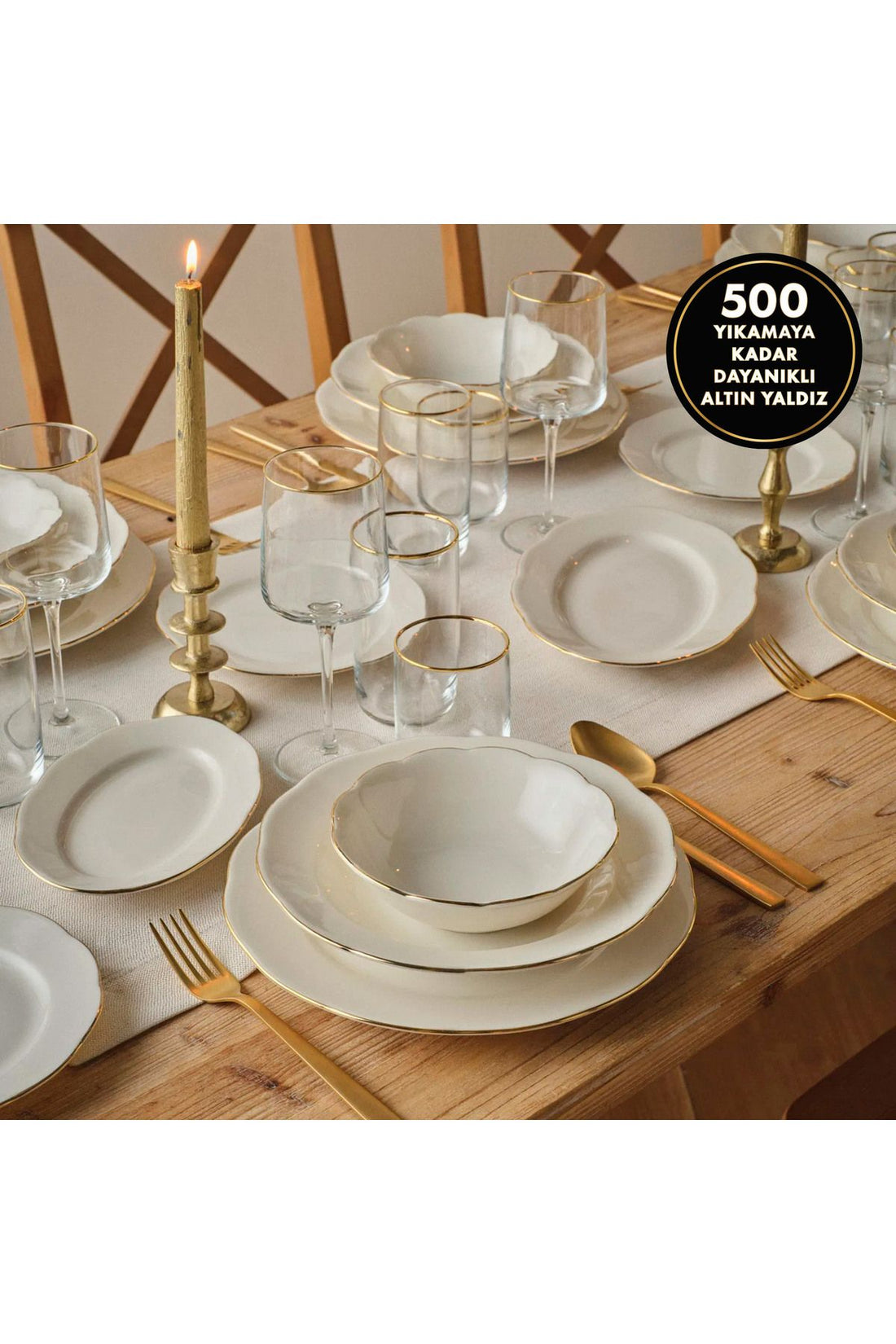 Clover Porcelain 24 Piece 6 Seater Dinner Set Gold