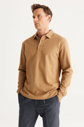 Men's Camel Slim Fit Slim Fit Polo Neck 100% Cotton Honeycomb T-Shirt