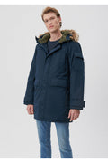 Navy Blue Long Parka Regular Fit/Regular Fit with Fur Collar 0110105-70490